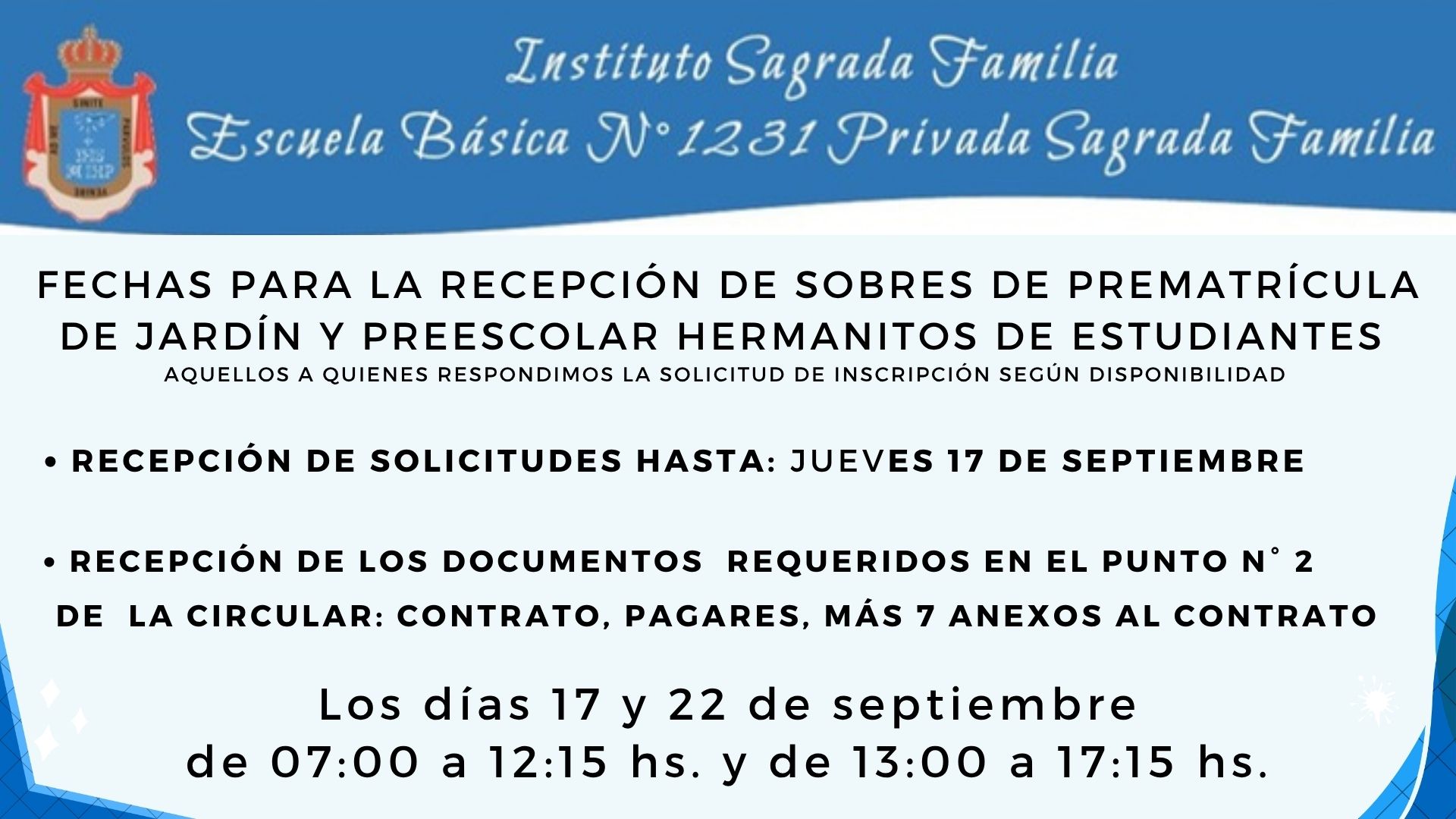 Recepción de documentos - Hermanos de Estudiantes 2027